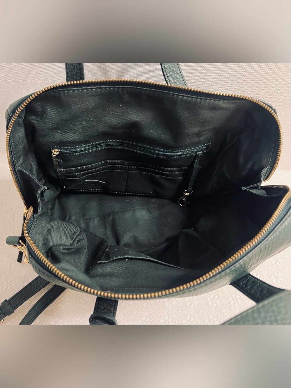 FOSSIL Sydney Satchel- Pine Green Shoulder Crossbody Handbag Keyfob - Picture 14 of 15